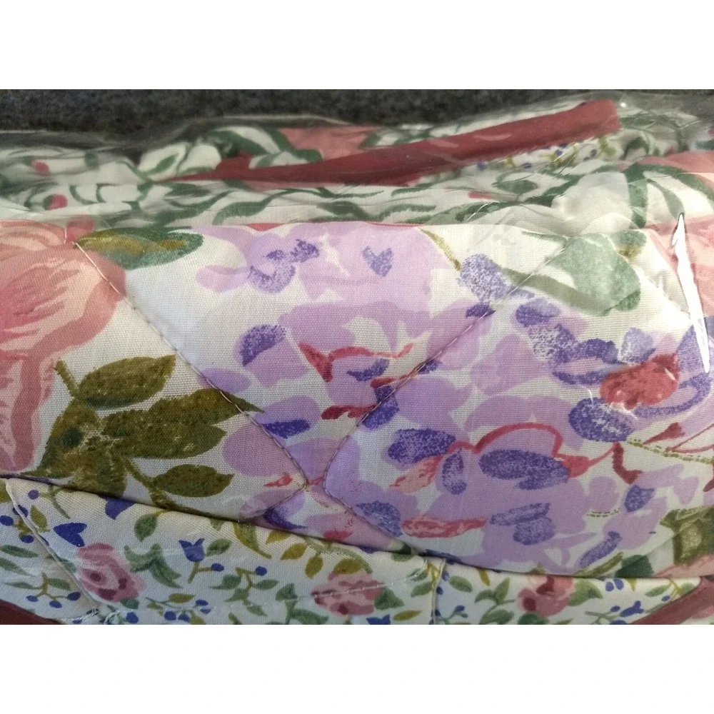 All Seasons‎ Full Size Reversible Quilt Cotton Blend Floral Bedspread Vtg NOS